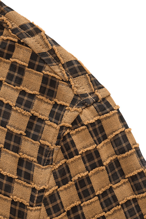 B571-Textured Grid Shirt-KHAKI – view 3