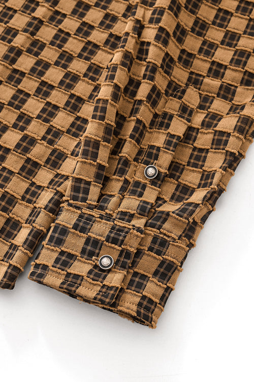 B571-Textured Grid Shirt-KHAKI – view 4