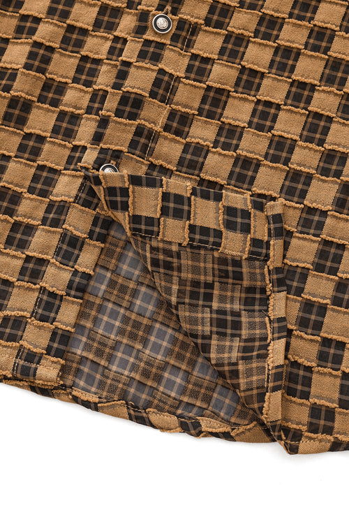 B571-Textured Grid Shirt-KHAKI – view 6