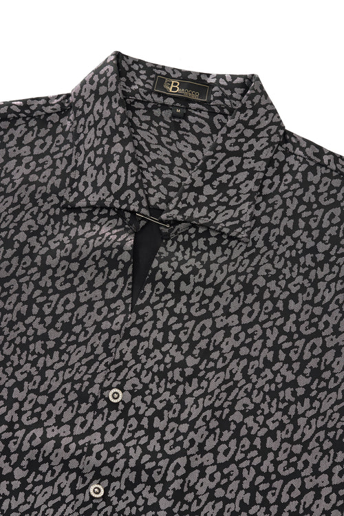 B583-Tonal Leopard Jacquard Shirt-BLACK – view 2