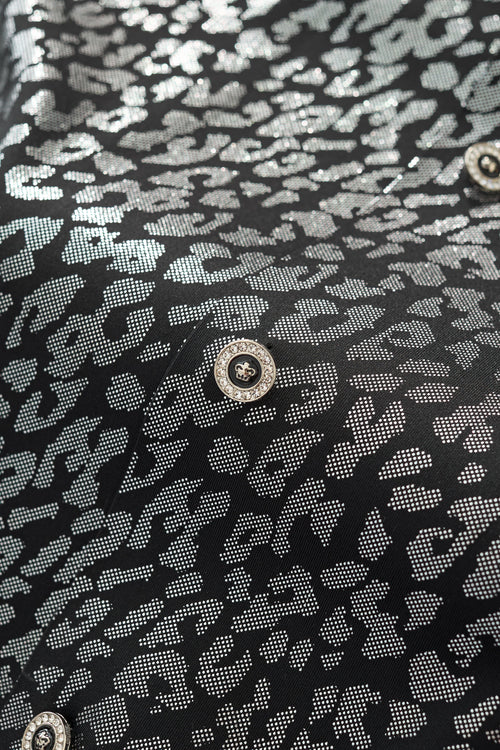 B583-Tonal Leopard Jacquard Shirt-BLACK – view 4
