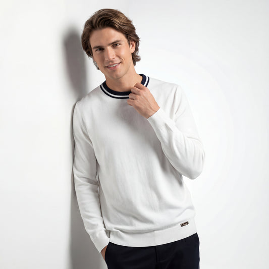 Jersey de punto con cuello en contraste Halo LS-WHITE