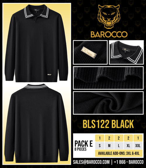 Polo de punto con cuello con ribete Monarch LS-BLACK