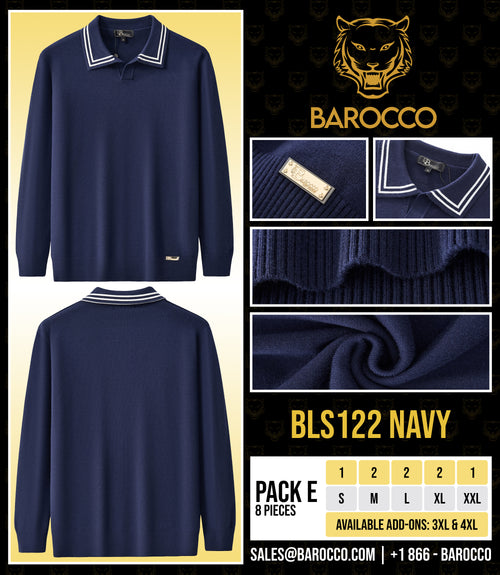 BLS122 - Monarch Tipped Collar Knit Polo LS-NAVY
