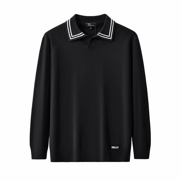 Polo de punto con cuello con ribete Monarch LS-BLACK