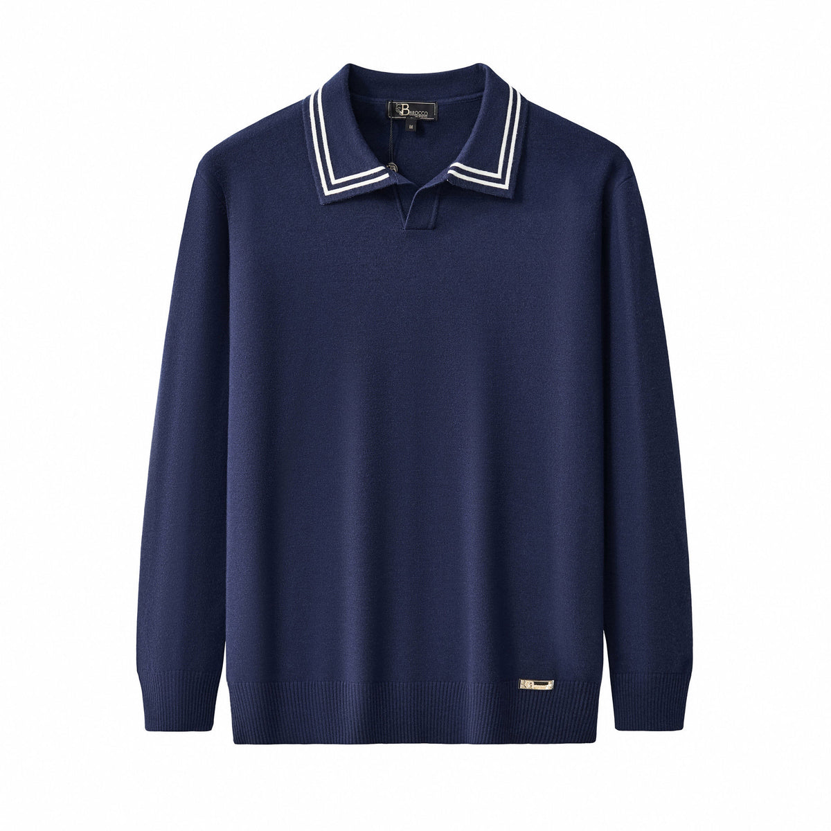 BLS122 - Monarch Tipped Collar Knit Polo LS-NAVY – BAROCCO wholesale sweaters