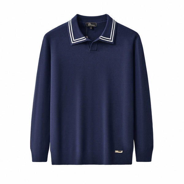Polo de punto con cuello con ribete Monarch LS-NAVY