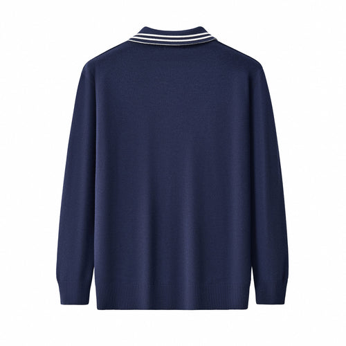 BLS122 - Monarch Tipped Collar Knit Polo LS-NAVY – view 2