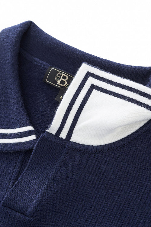 BLS122 - Monarch Tipped Collar Knit Polo LS-NAVY – view 6