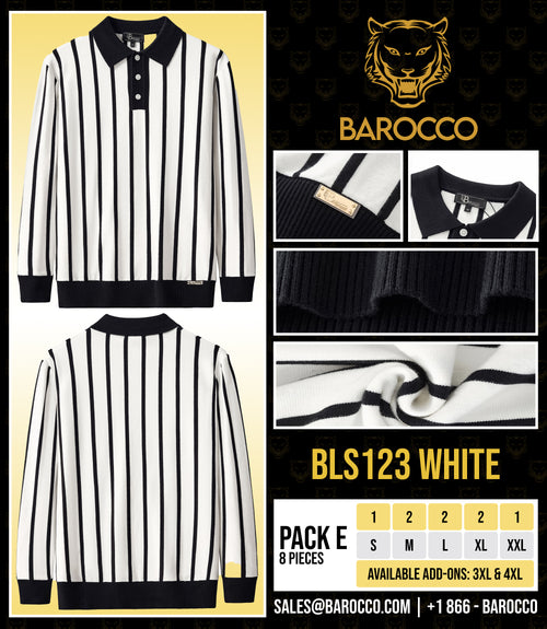 Polo de punto de rayas imperiales LS-BLANCO