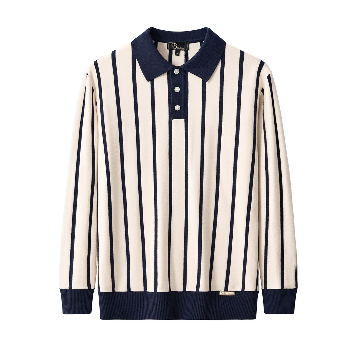 Polo de punto de rayas imperiales LS-IVORY – BAROCCO wholesale menswear