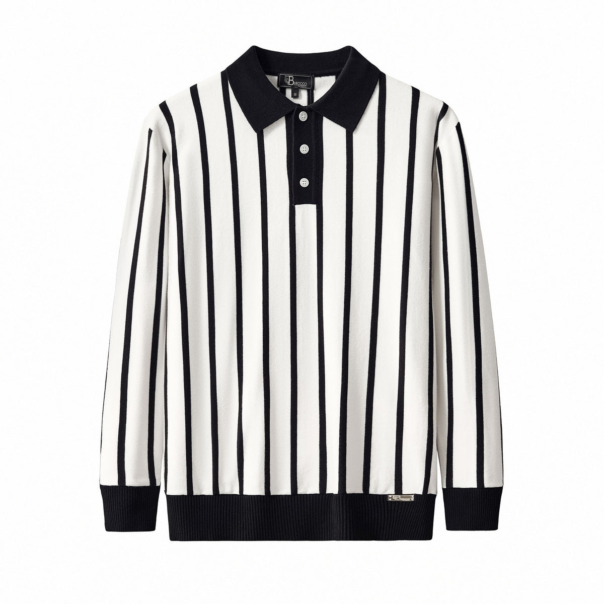 Polo de punto de rayas imperiales LS-BLANCO – BAROCCO wholesale menswear