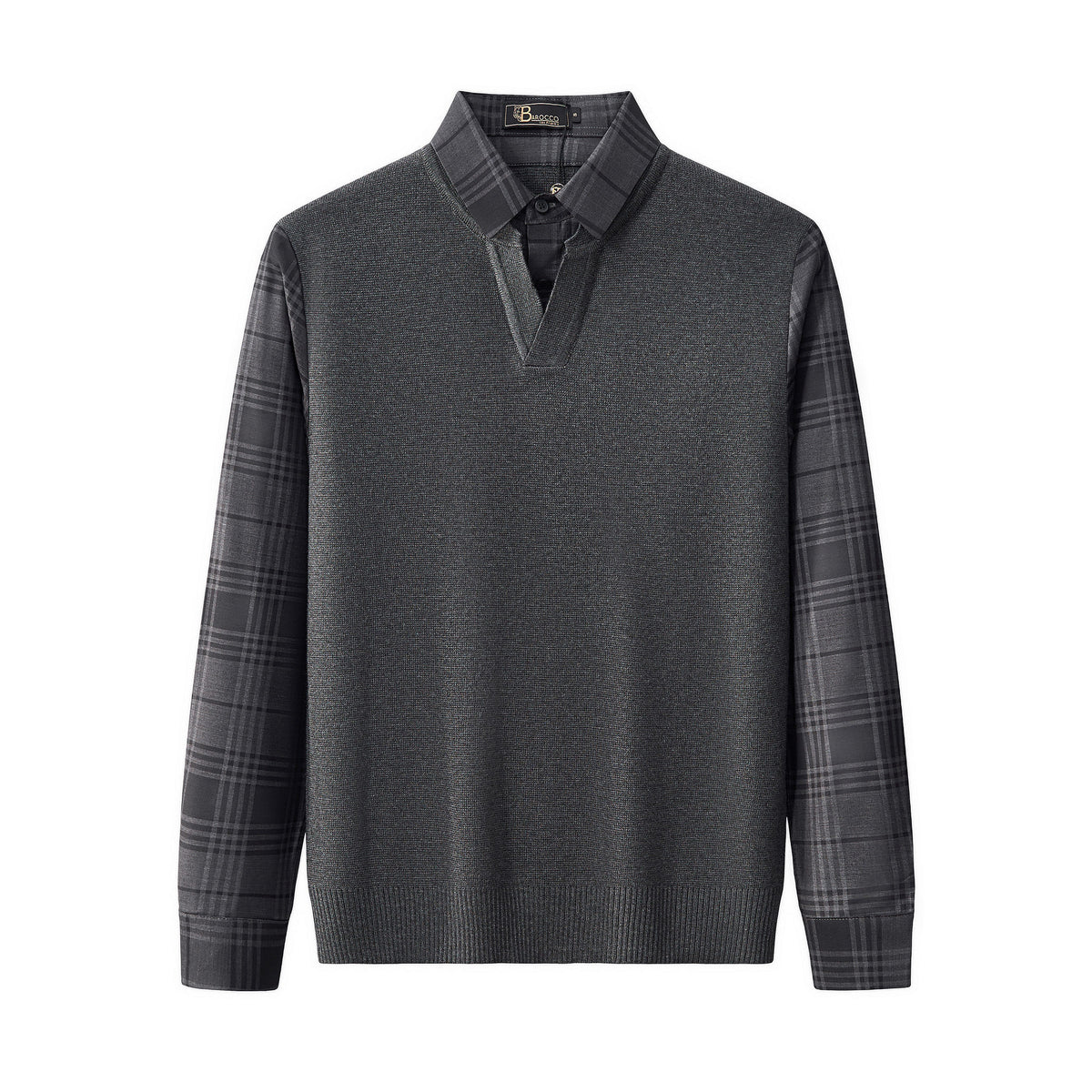 BLS127 - Dual-Layer Knit Fusion LS Sweater Shirt-GREY – BAROCCO wholesale sweaters