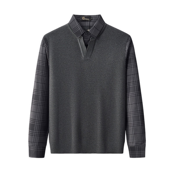 BLS127 - Dual-Layer Knit Fusion LS Sweater Shirt-GREY