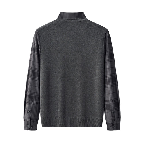 BLS127 - Dual-Layer Knit Fusion LS Sweater Shirt-GREY – view 2
