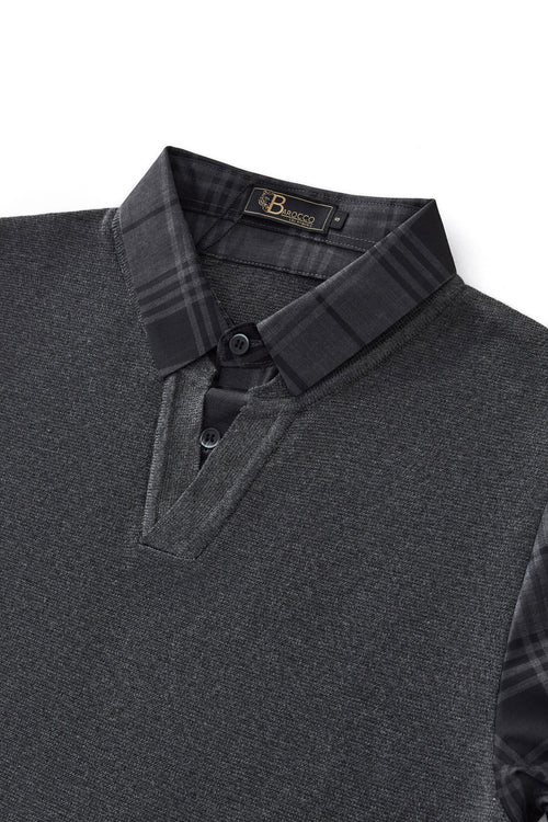 BLS127 - Dual-Layer Knit Fusion LS Sweater Shirt-GREY – view 3