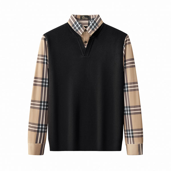 BLS129 - Heritage Plaid Hybrid LS Sweater Shirt-BLACK