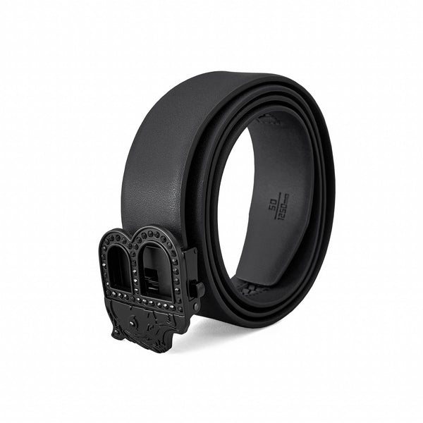 BLT018 - Flat Leather Auto Buckle Belt-BLACK/BLACK