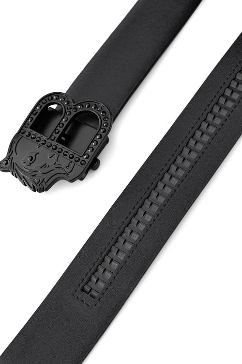 Cinturón de cuero plano con hebilla automática - NEGRO/NEGRO – view 6