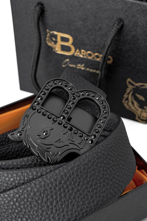 BLT019 - Textured Leather Auto BKL Belt-BLACK/BLACK – view 1