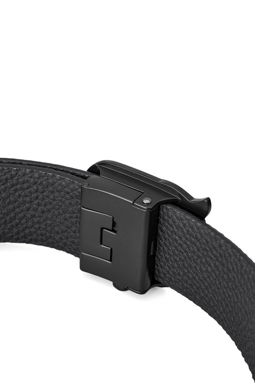 BLT019 - Textured Leather Auto BKL Belt-BLACK/BLACK – view 4
