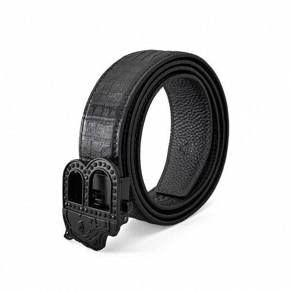BLT020 - Croc-Embossed Auto BKL Belt-BLACK/BLACK