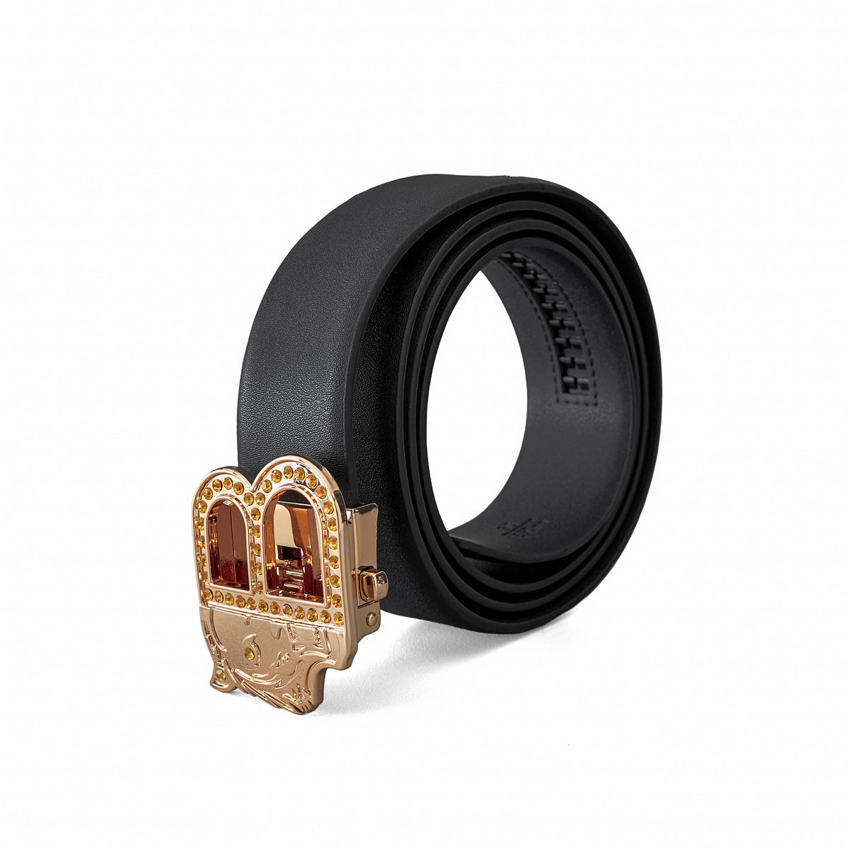 BLT021 - Smooth Leather Auto Buckle Belt – Gold Edition-GOLD/BLACK – BAROCCO wholesale belts