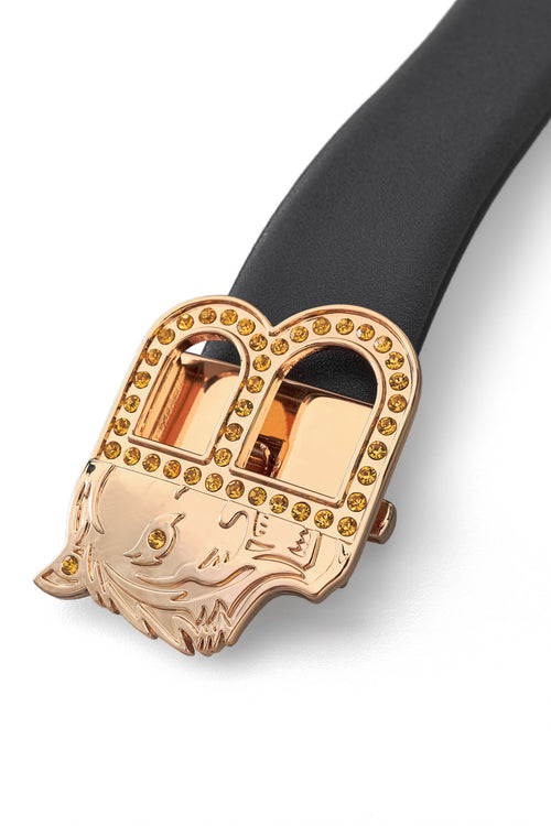 BLT021 - Smooth Leather Auto Buckle Belt – Gold Edition-GOLD/BLACK – view 2