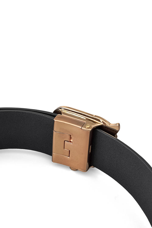 BLT021 - Smooth Leather Auto Buckle Belt – Gold Edition-GOLD/BLACK – view 4
