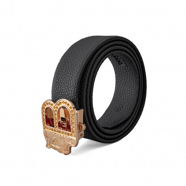 BLT022 - Pebbled Leather Auto BKL Belt – Gold Edition-GOLD/BLACK