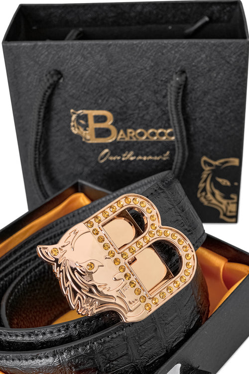 Cinturón Auto BKL de piel con efecto cocodrilo – Edición Dorada – DORADO/NEGRO – view 1