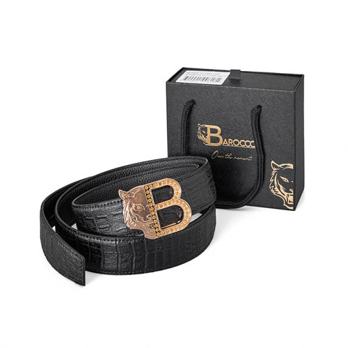 Cinturón Auto BKL de piel con efecto cocodrilo – Edición Dorada – DORADO/NEGRO – view 5