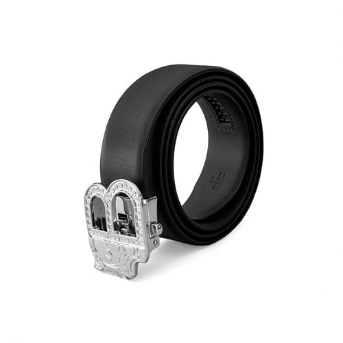 BLT025 - Flat Leather Auto BKL Belt – Silver Ed.-SILVER/BLACK
