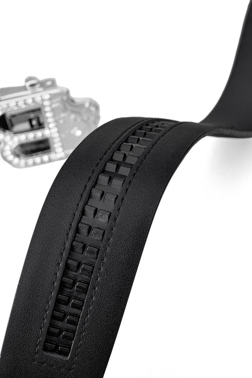 Cinturón de cuero plano para automóvil BKL – Edición plateada - PLATA/NEGRO – view 6