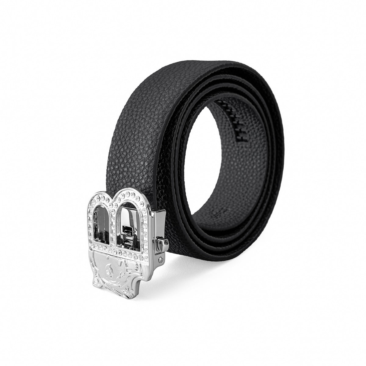 Cinturón Auto BKL de piel granulada – Edición plateada - PLATA/NEGRO – BAROCCO wholesale menswear