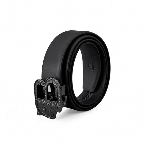 BLT029 - Flat Leather Auto BKL Belt – Gunmetal Ed.-GUN/BLACK
