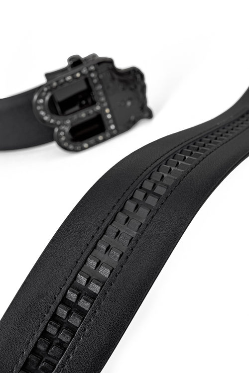 Cinturón plano de cuero para automóvil BKL – Edición Gunmetal - GUN/BLACK – view 6