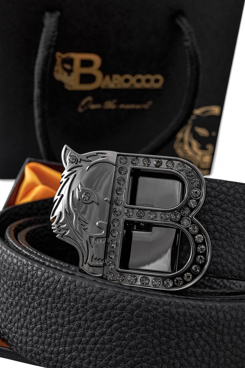 BLT030 - Pebbled Leather Auto BKL Belt – Gunmetal Ed.-GUN/BLACK – view 1