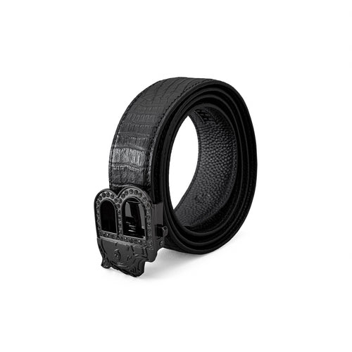 BLT031 - Croc-Embossed Leather Auto BKL Belt – Blackout Ed.-GUN/BLACK