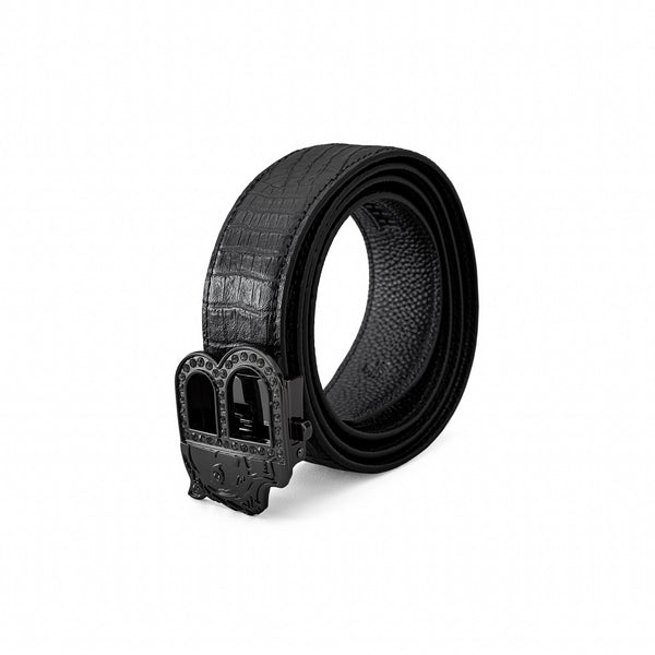 BLT031 - Croc-Embossed Leather Auto BKL Belt – Blackout Ed.-GUN/BLACK