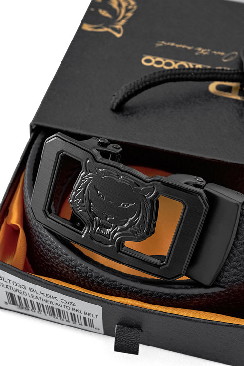 Cinturón Lion Auto BKL de piel granulada – Edición Blackout - NEGRO/NEGRO – view 1