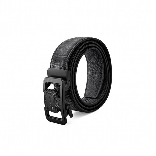 BLT034 - Croc-Embossed Lion Auto BKL Belt – Blackout Ed.-BLACK/BLACK