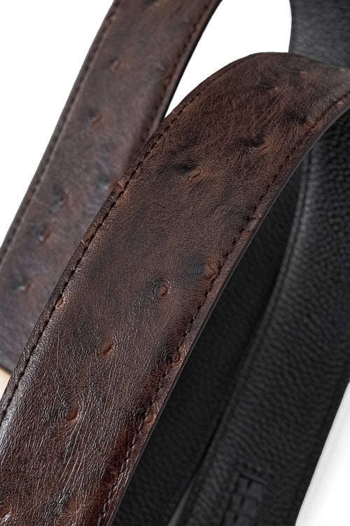 BLT039 - Ostrich-Emb. Leather Lion Auto BKL Belt – Gold Ed.-GOLD/COFFEE – view 3