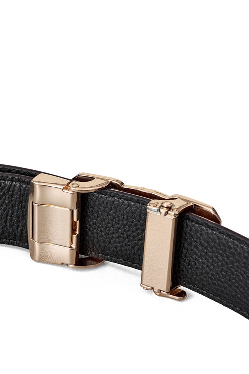 BLT039 - Ostrich-Emb. Leather Lion Auto BKL Belt – Gold Ed.-GOLD/COFFEE – view 4