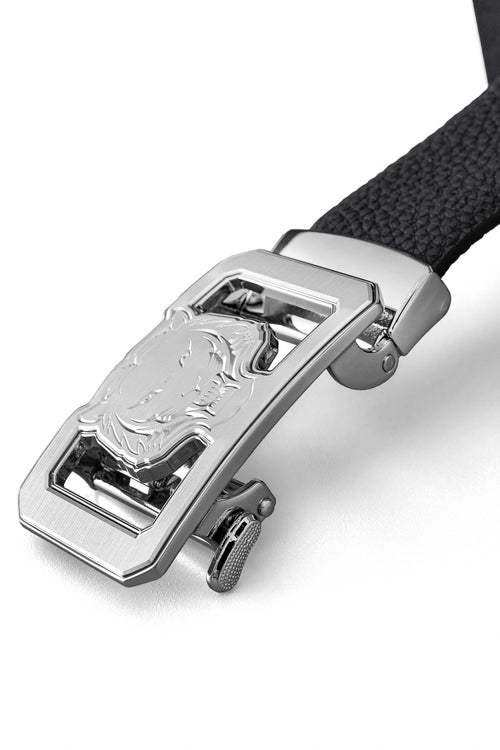 Cinturón Lion Auto BKL de piel granulada – Edición plateada - PLATA/NEGRO – view 2