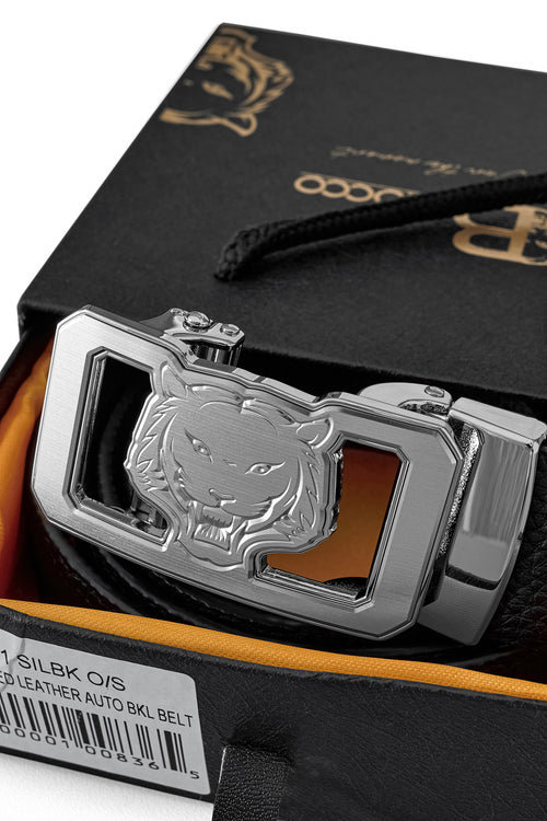 Cinturón Lion Auto BKL de piel granulada – Edición plateada - PLATA/NEGRO – view 5