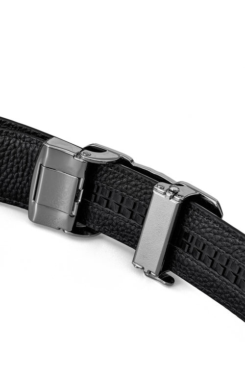 BLT042 - Ostrich Leather Lion Auto BKL Belt – Silver Ed.-SILVER/BLACK – view 4