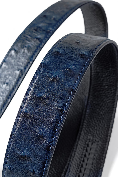 BLT043 - Ostrich-Embossed Leather Lion Auto BKL Belt – Silv-SILVER/NAVY – view 3
