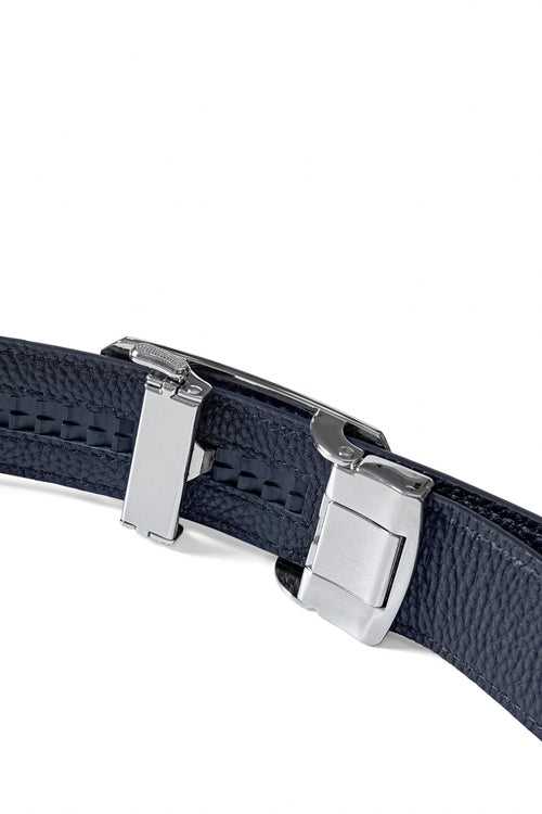 BLT043 - Ostrich-Embossed Leather Lion Auto BKL Belt – Silv-SILVER/NAVY – view 4