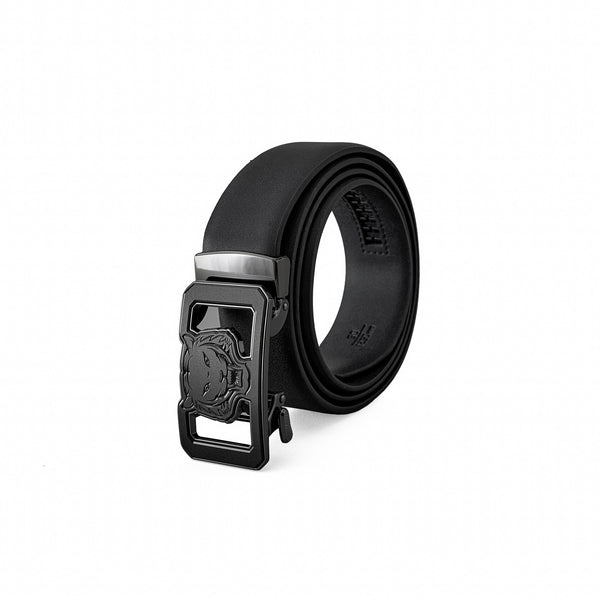 BLT044 - Flat Leather Lion Auto BKL Belt – Gunmetal-GUN/BLACK
